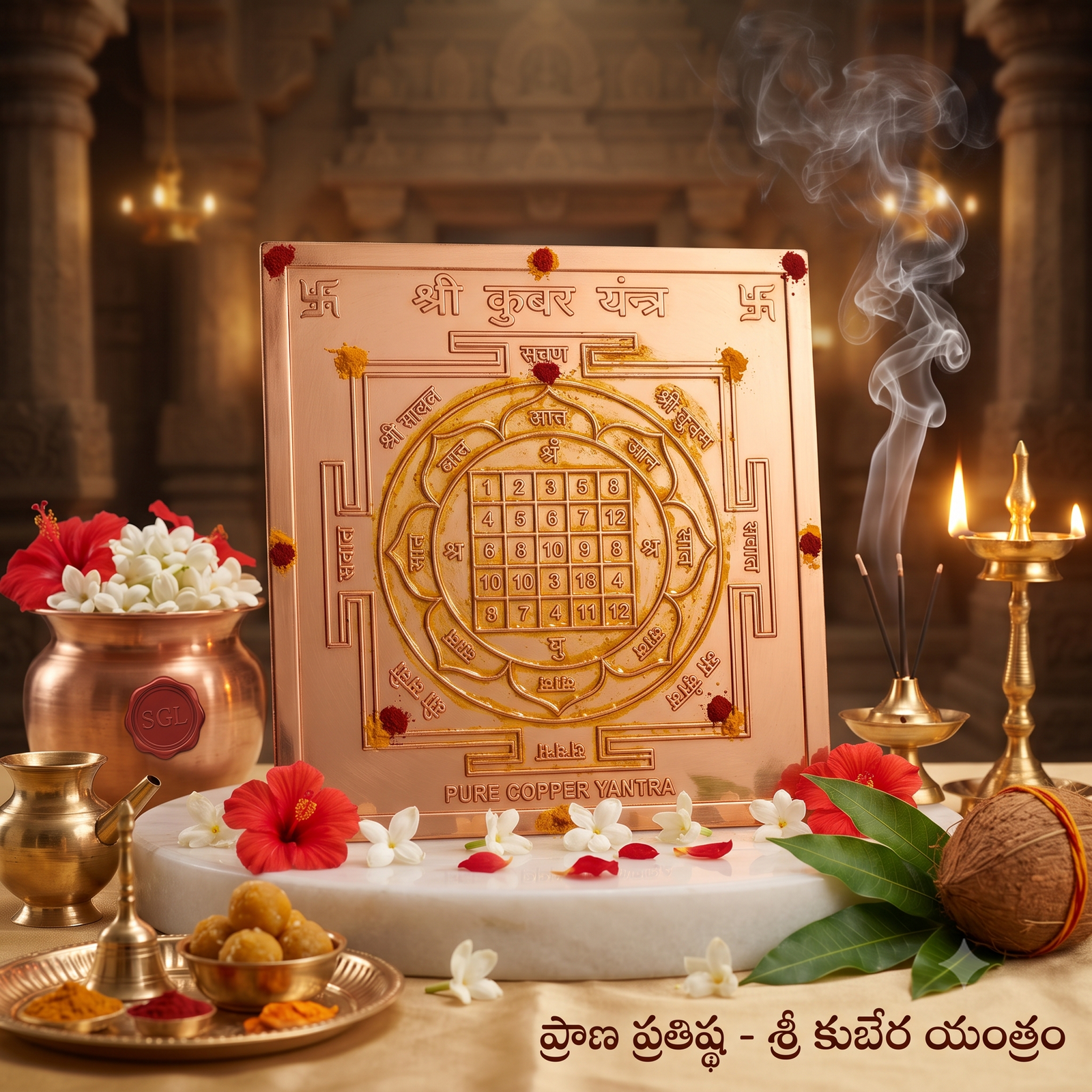 Original Pure Copper Shri Kuber Yantra (5x5 Inches) - Energized Wealth & Business Prosperity Yantra